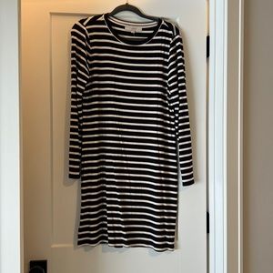 Loft- Navy, pink & white striped long sleeve dress